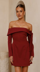 Halen Long Sleeve Mini Dress - Wine