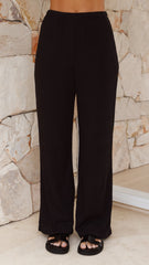 Madian Button Up Shirt and Pants Set - Black