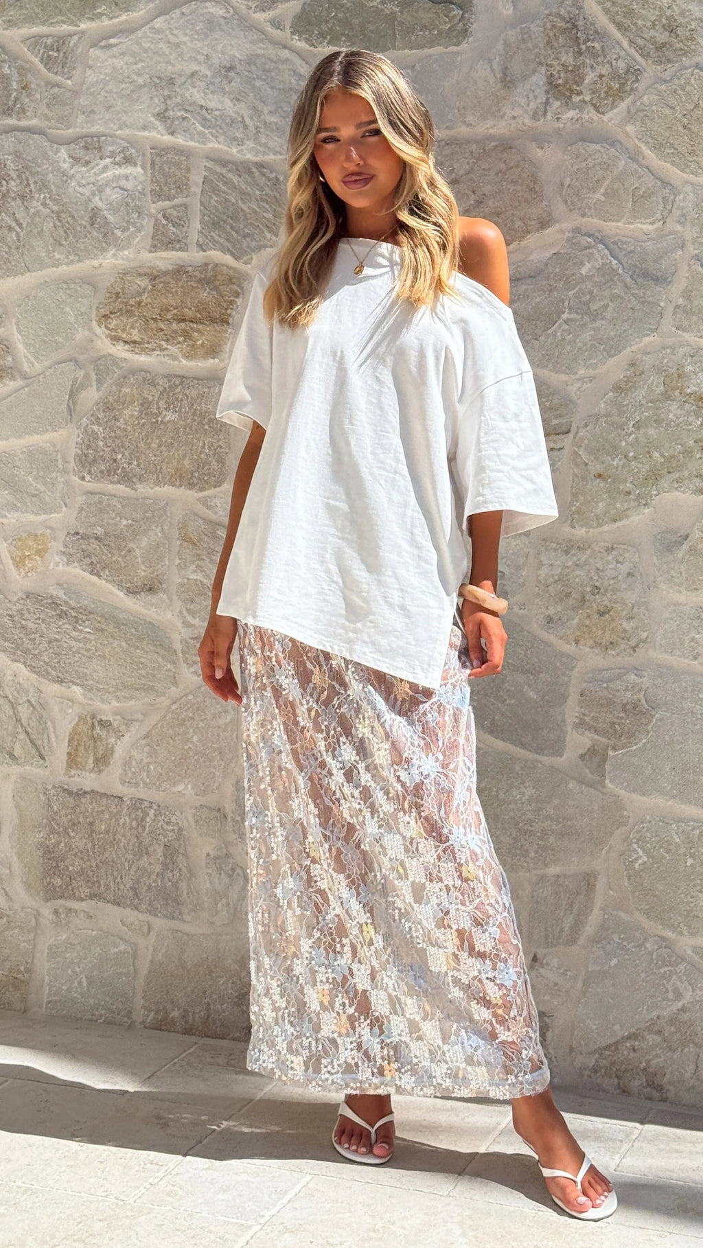 Makaila Sheer Maxi Skirt - Blue Lace/Sequin
