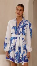 Lucia Long Sleeve Mini Dress - Sapphire Print