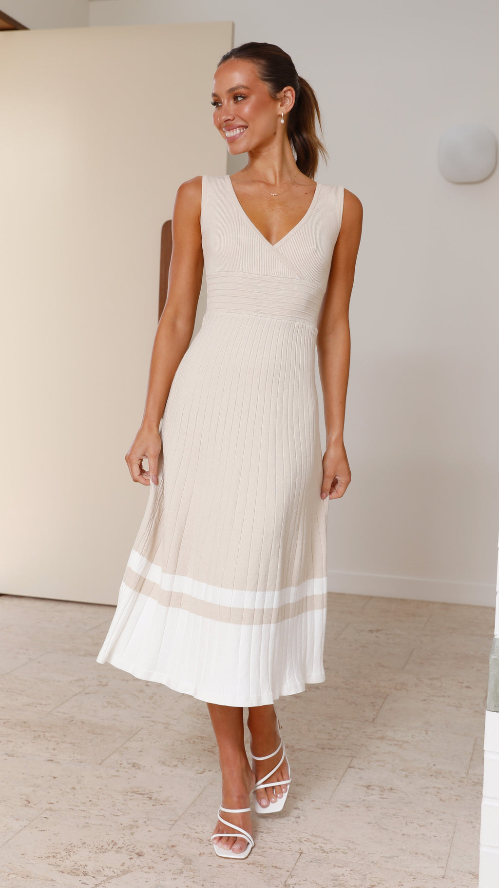 Jayde Knit Dress - Beige/White