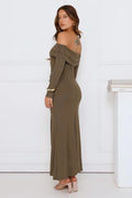 Subtle Statement Off Shoulder Maxi Dress Olive
