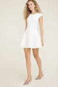 Godet Ponte Mini Dress-White