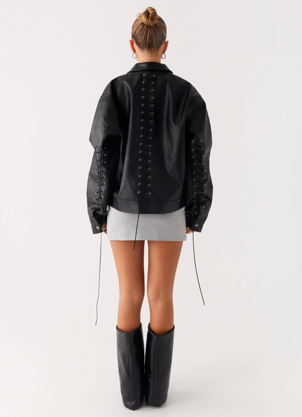 Lula Tassle Faux Leather Bomber Jacket - Black