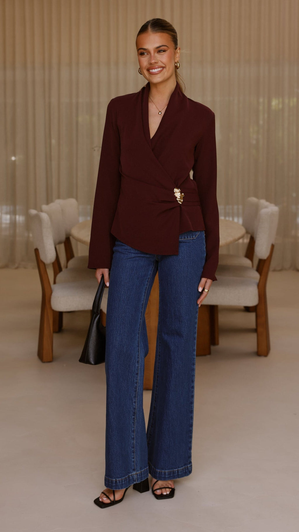 Lani Open Front Top - Burgundy