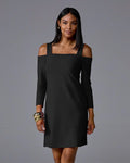 Beyond Travel Cold Shoulder Three Quarter Sleeve Dress Jet Black