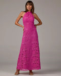 Sequin Lace Halter Neck Maxi Dress Raspberry Rose