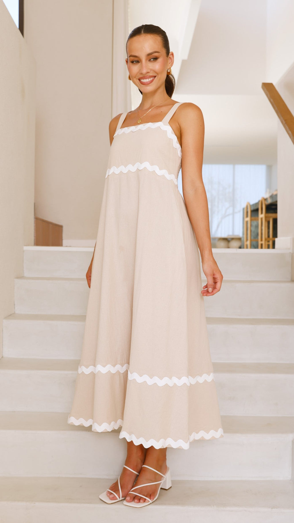 Raelynn Midi Dress - Beige/White