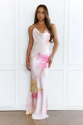 Paradise Bloom Satin Cowl Neck Maxi Dress Pink