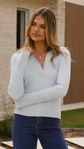 Corbin Collared Knit Top - Blue