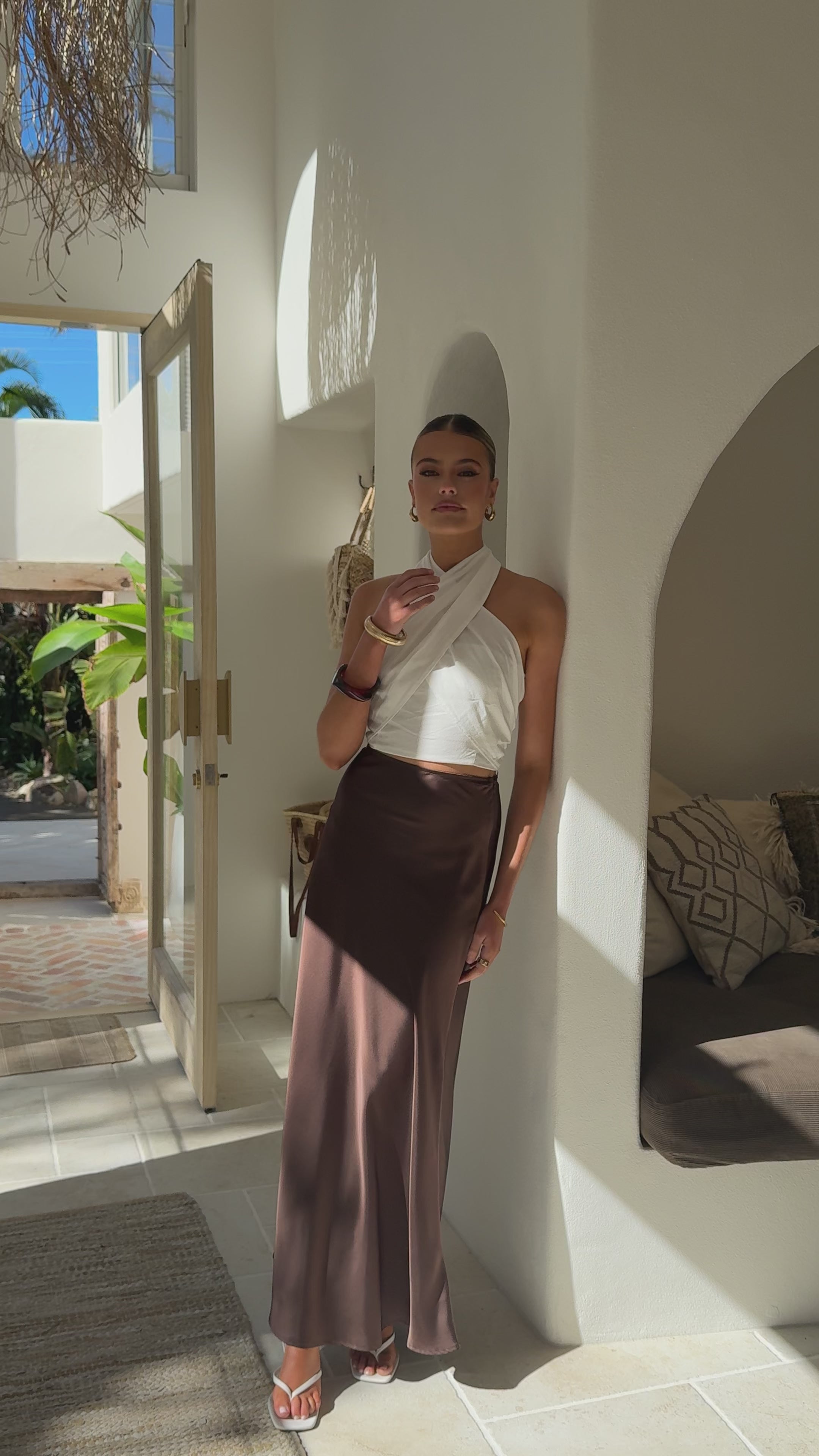 Darina Bias Cut Maxi Skirt - Chocolate