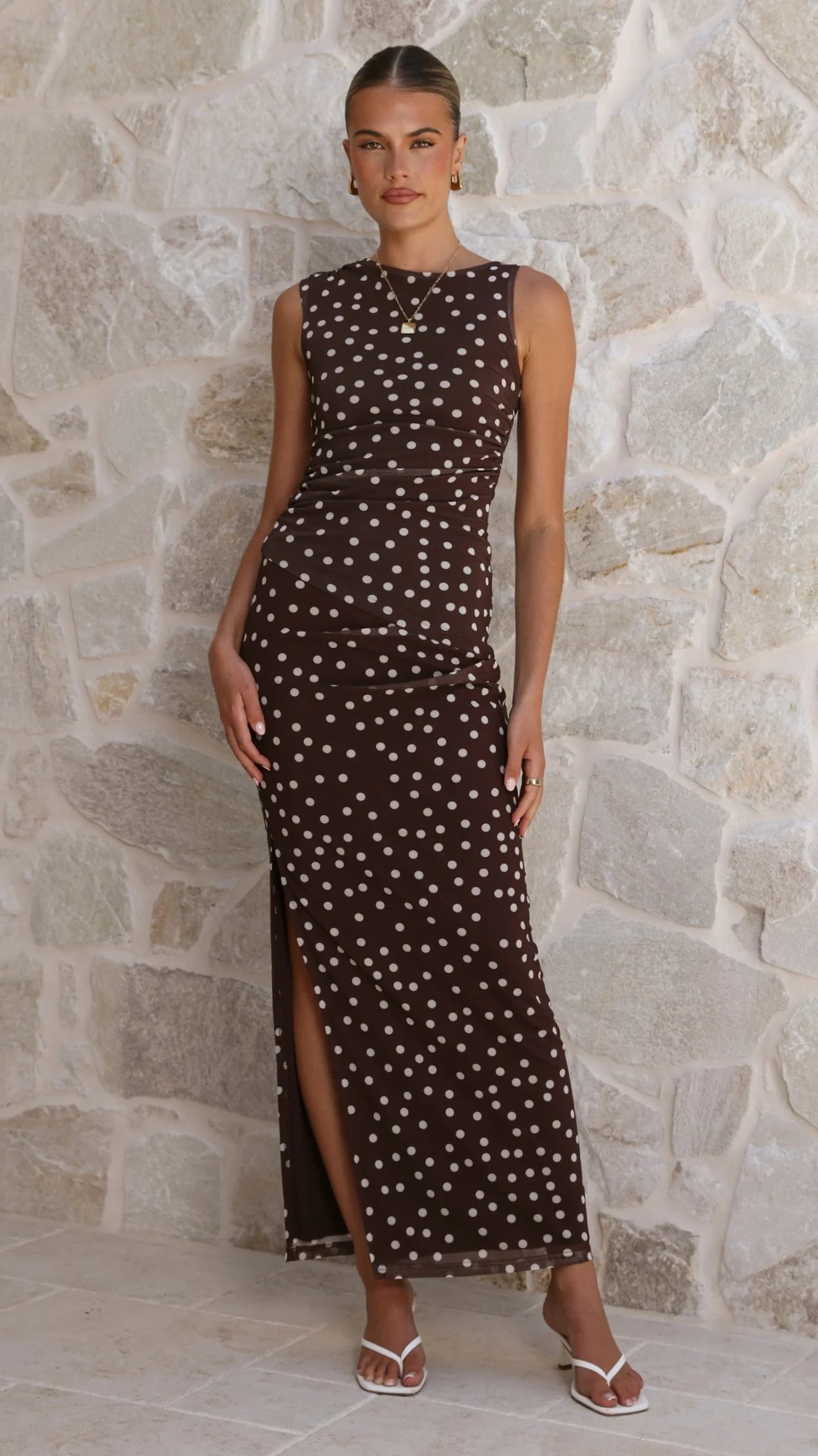 Janika Maxi Skirt - Chocolate/White Polka Dot
