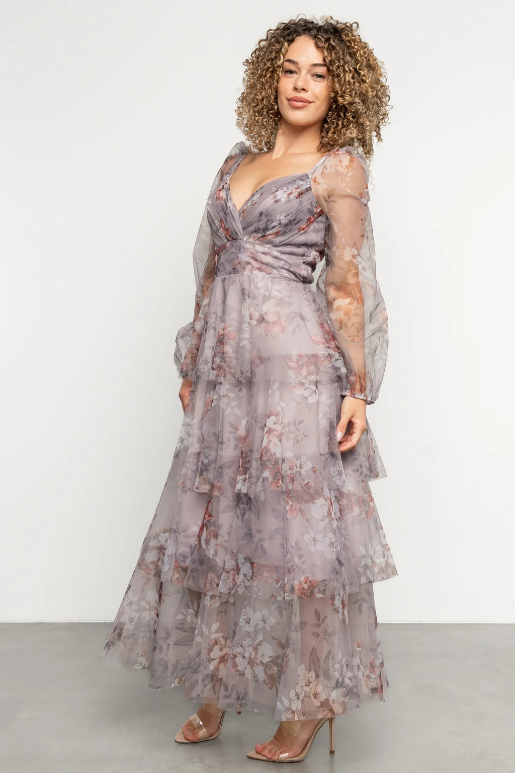Tessa Tiered Maxi Dress | Lilac Gray Floral