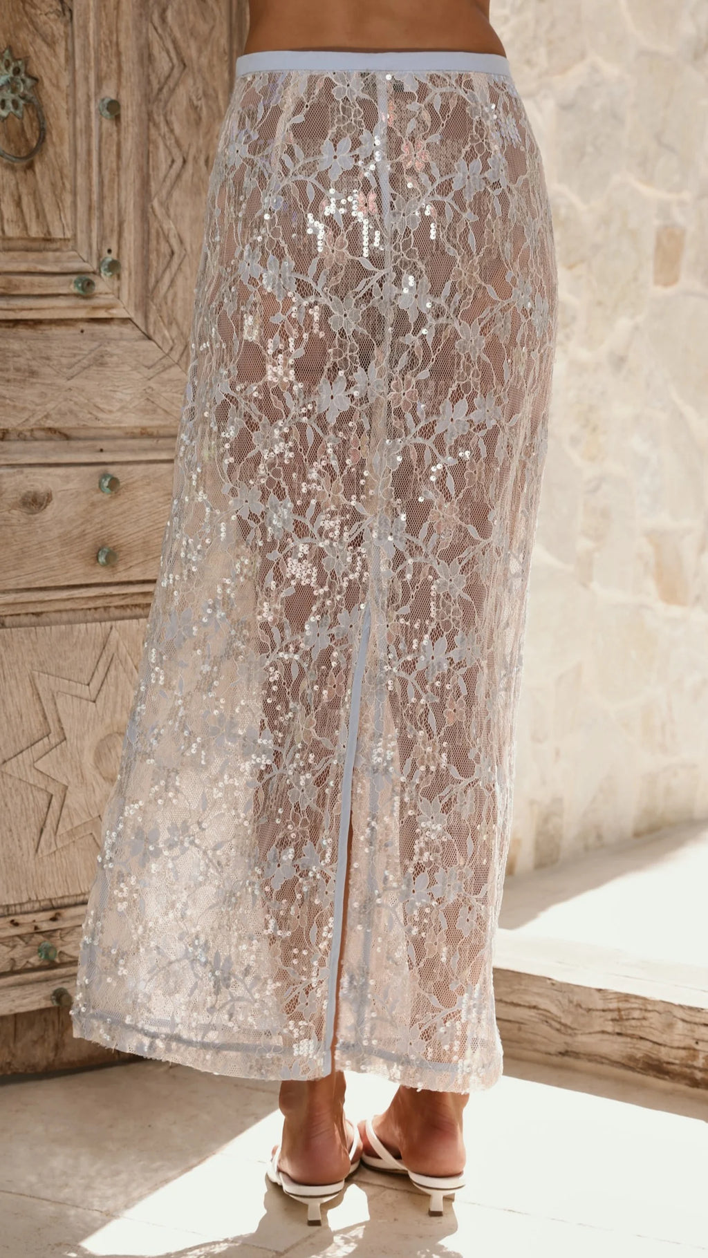 Makaila Sheer Maxi Skirt - Blue Lace/Sequin