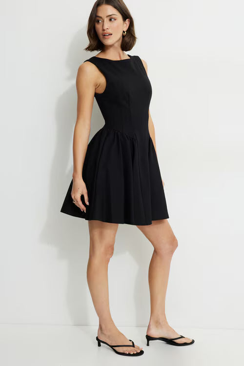 Kerina Flared Ponte Mini Dress-Jet Black
