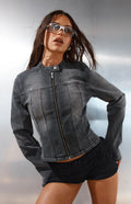 Corey Black Washed Denim Biker Jacket