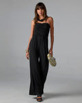 Strapless Ruched Wide Leg Knit Jumpsuit Black