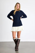 Alvie Navy Cable Knit Drop Waist Sweater Dress