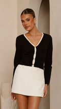 Ziva Button Up Top - Black/Cream