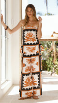Kailani Strapless Top and Pants Set - Rust/Black Palm Print