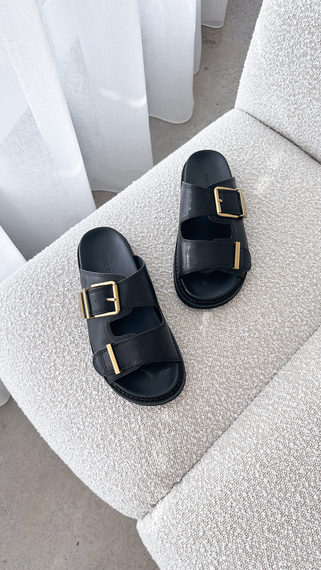 Panama Slide - Black Leather