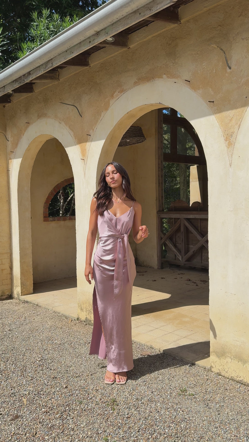 Yasmeen Tie Front  Maxi Dress - Dusty Pink
