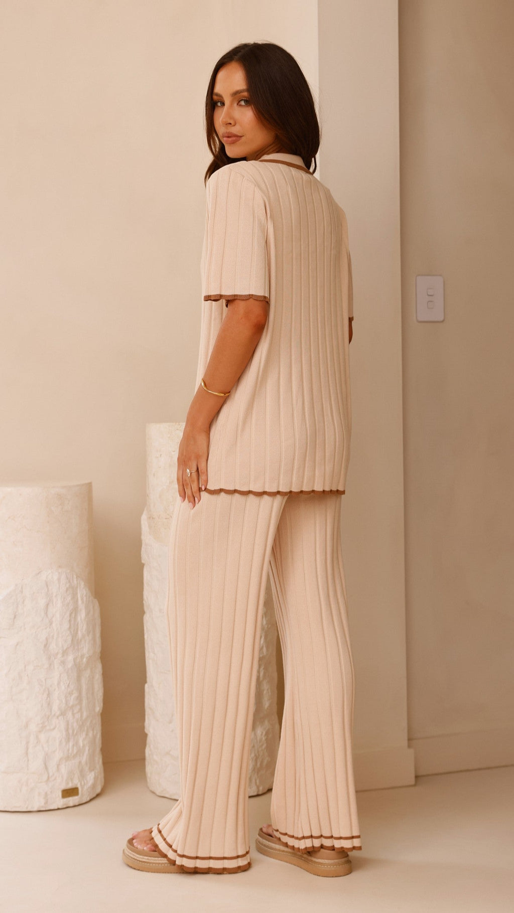 Shaylie Wide Leg Pants - Beige