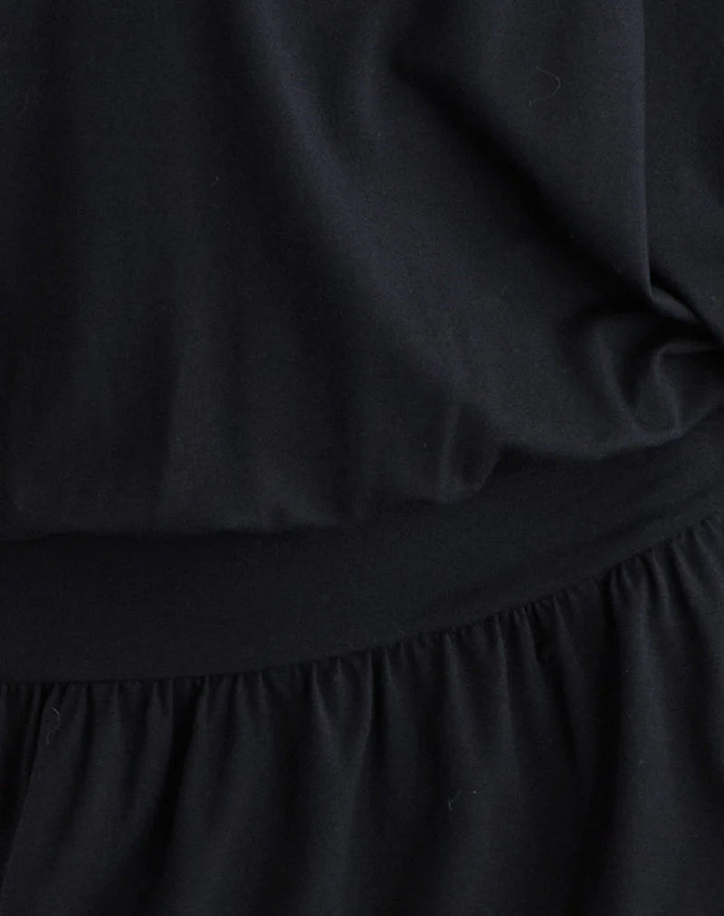 Osiri Batwing Plunge Mini Dress in Jersey Black