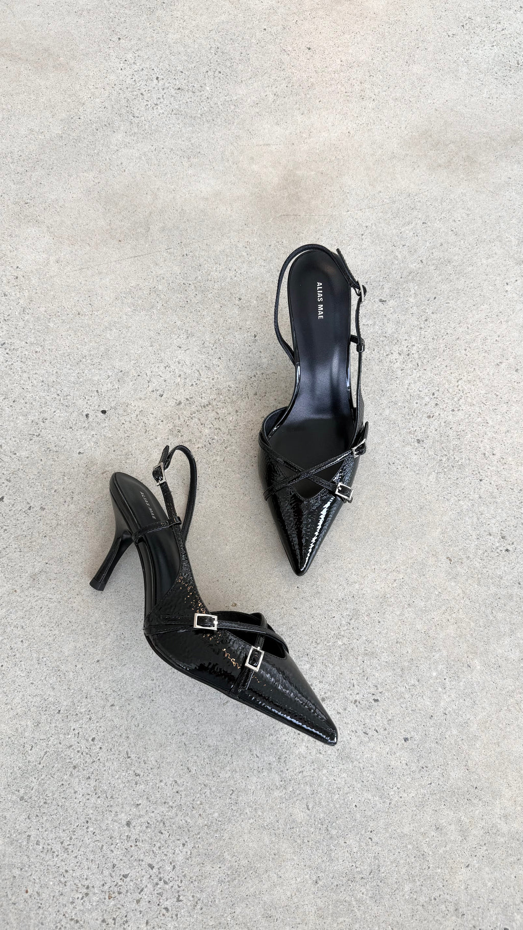 Faith Heel - Black Crinkle Patent