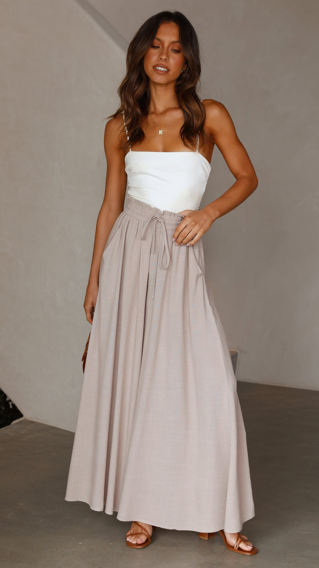 Avery Wide Leg Pants - Beige