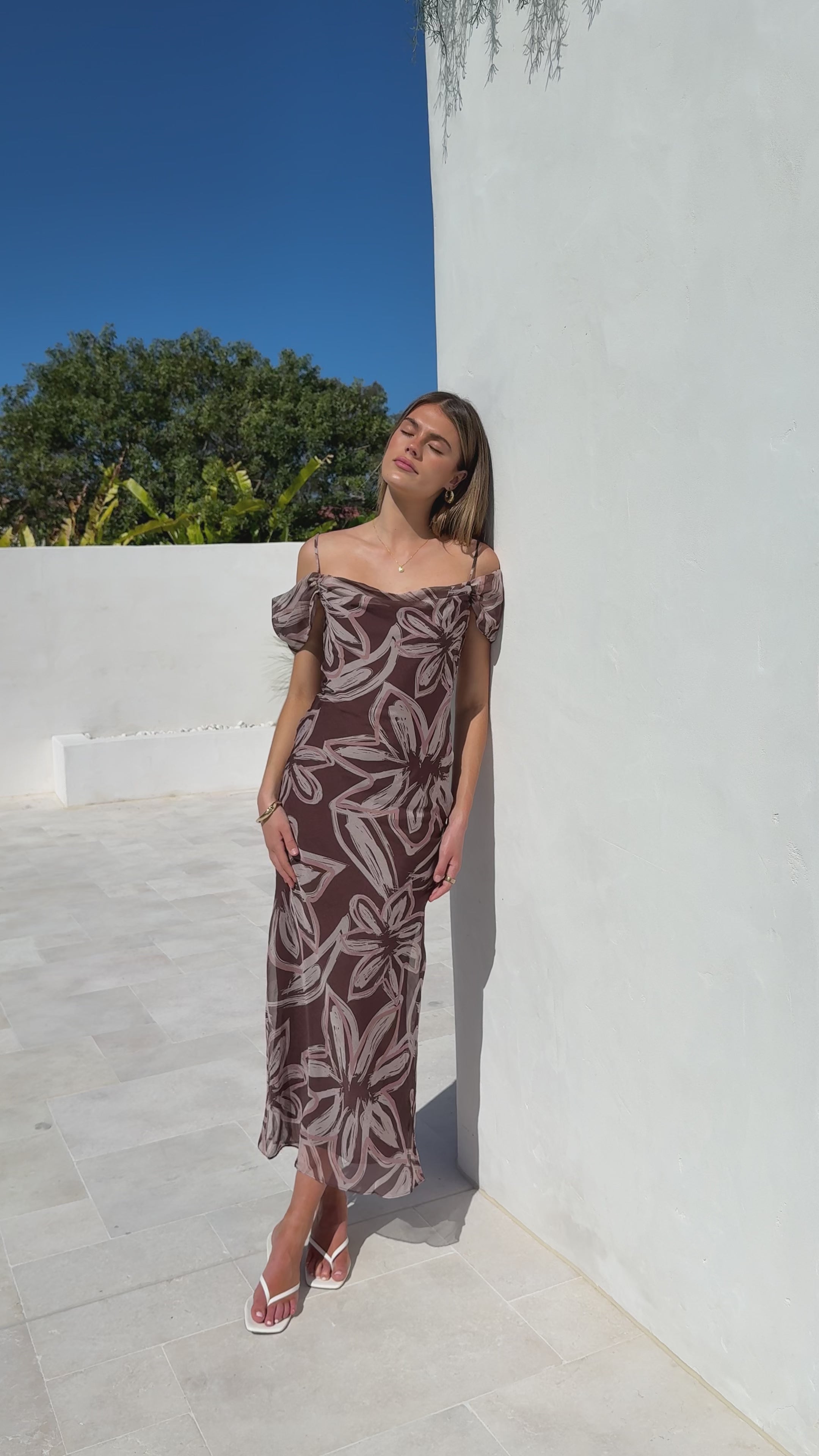 Adrianna Midi Dress - Brown Floral