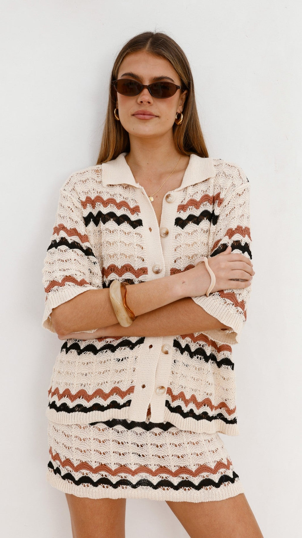 Greta Button Up Shirt - Natural Stripe