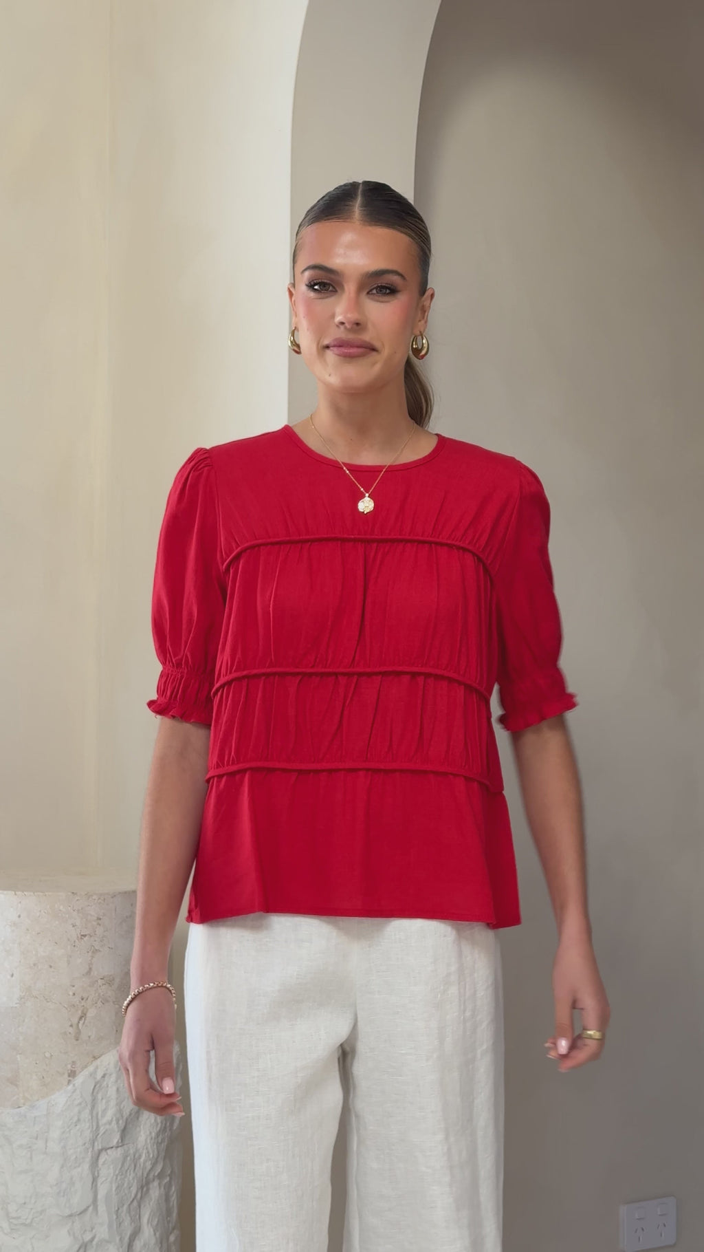 Kai Short Sleeve Top - Red