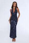 Lime Light Mesh Halter Maxi Dress Navy