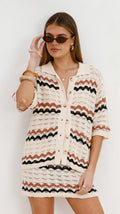 Greta Button Up Shirt - Natural Stripe