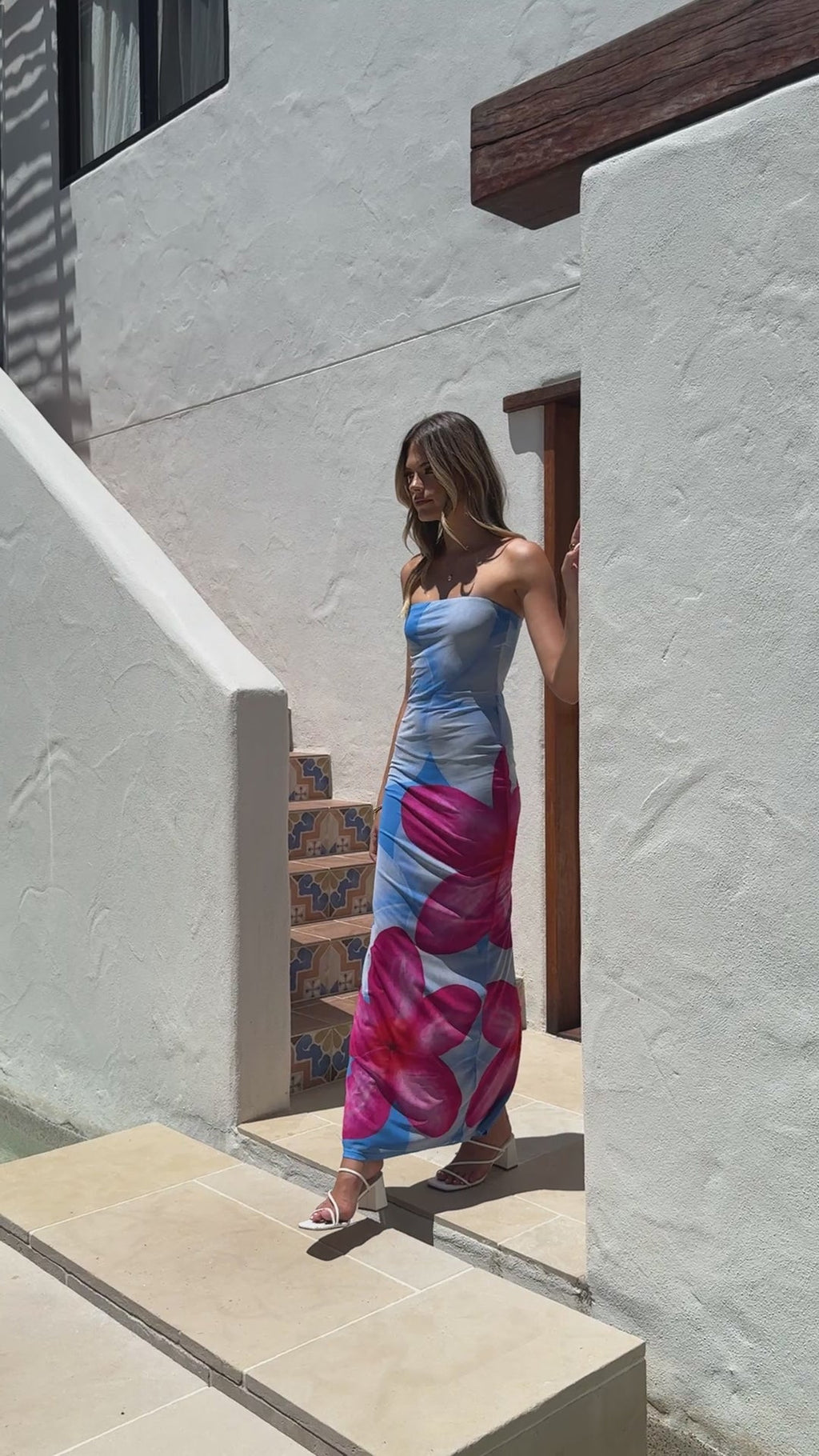 Lydie Strapless Maxi Dress - Blue/Pink