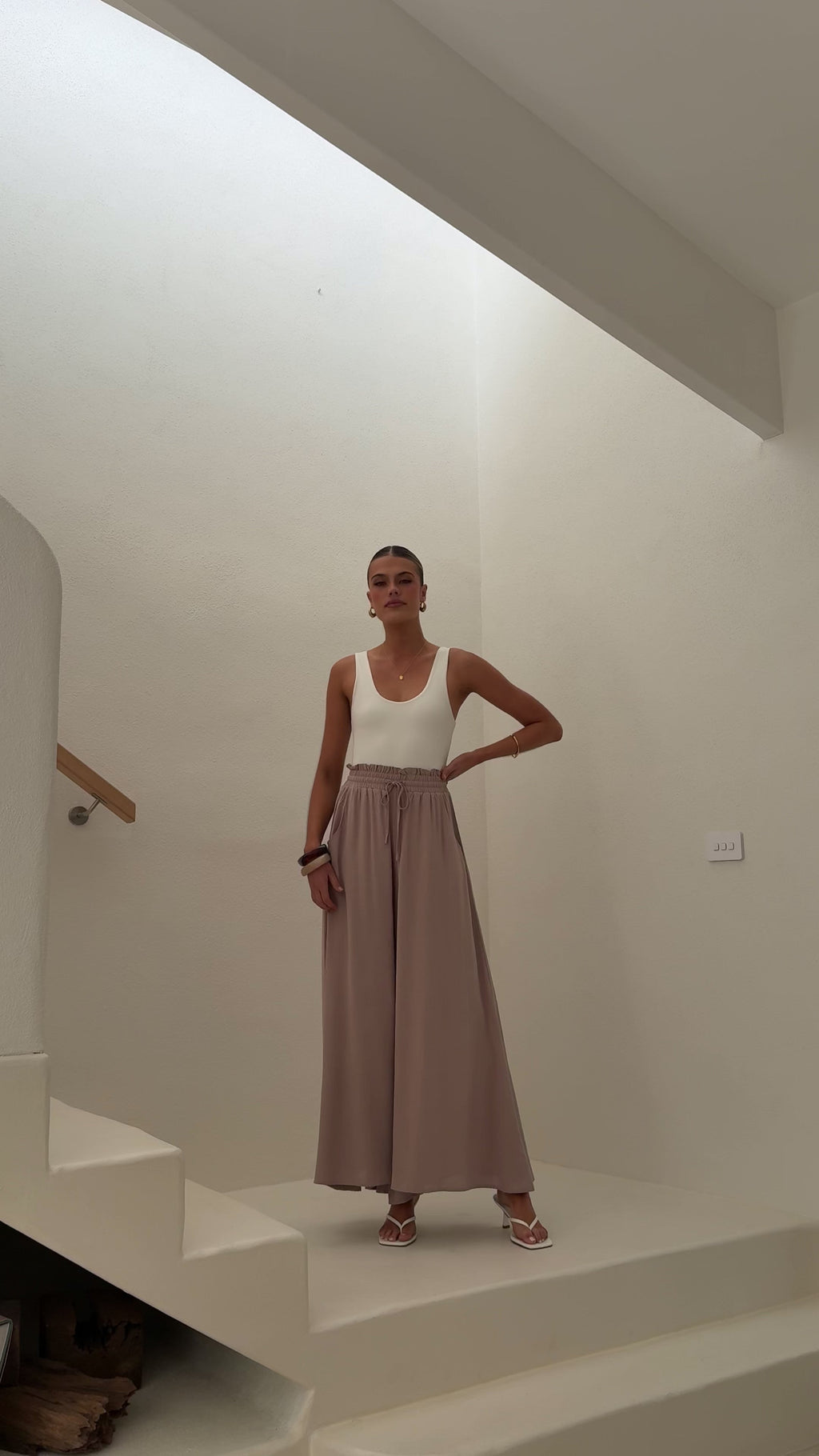 Avery Wide Leg Pants - Beige