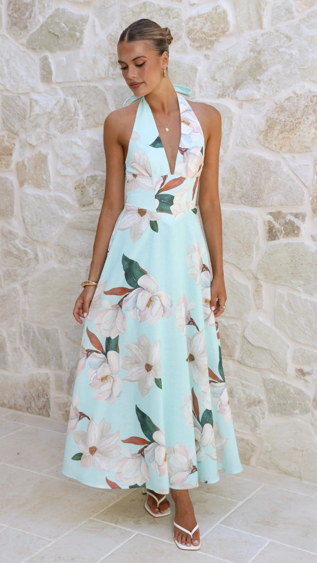 Skye Maxi Dress - Aqua/White Floral