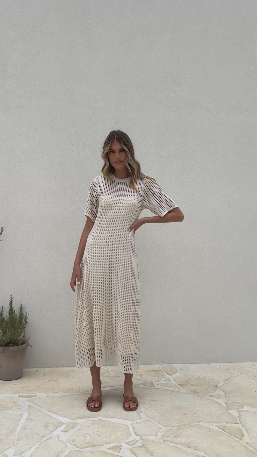 Saisha Crochet Maxi Dress - Beige