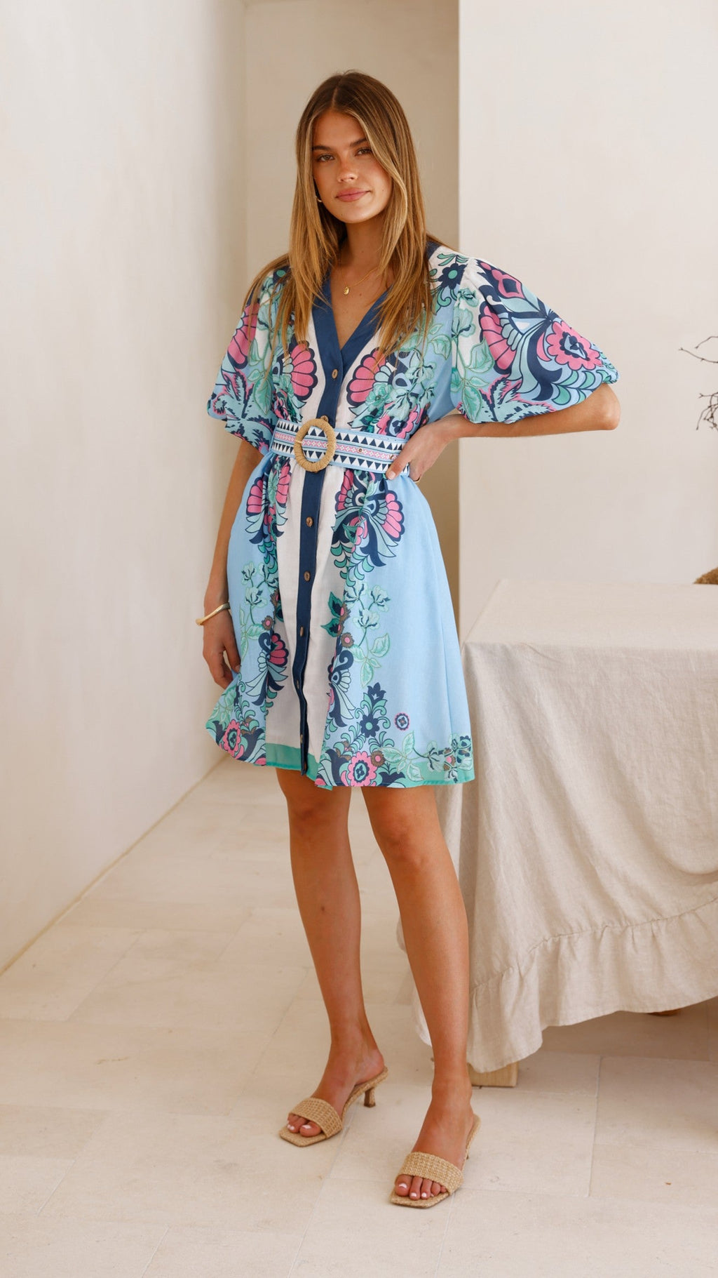 Dali Mini Dress - Island Bloom Blue