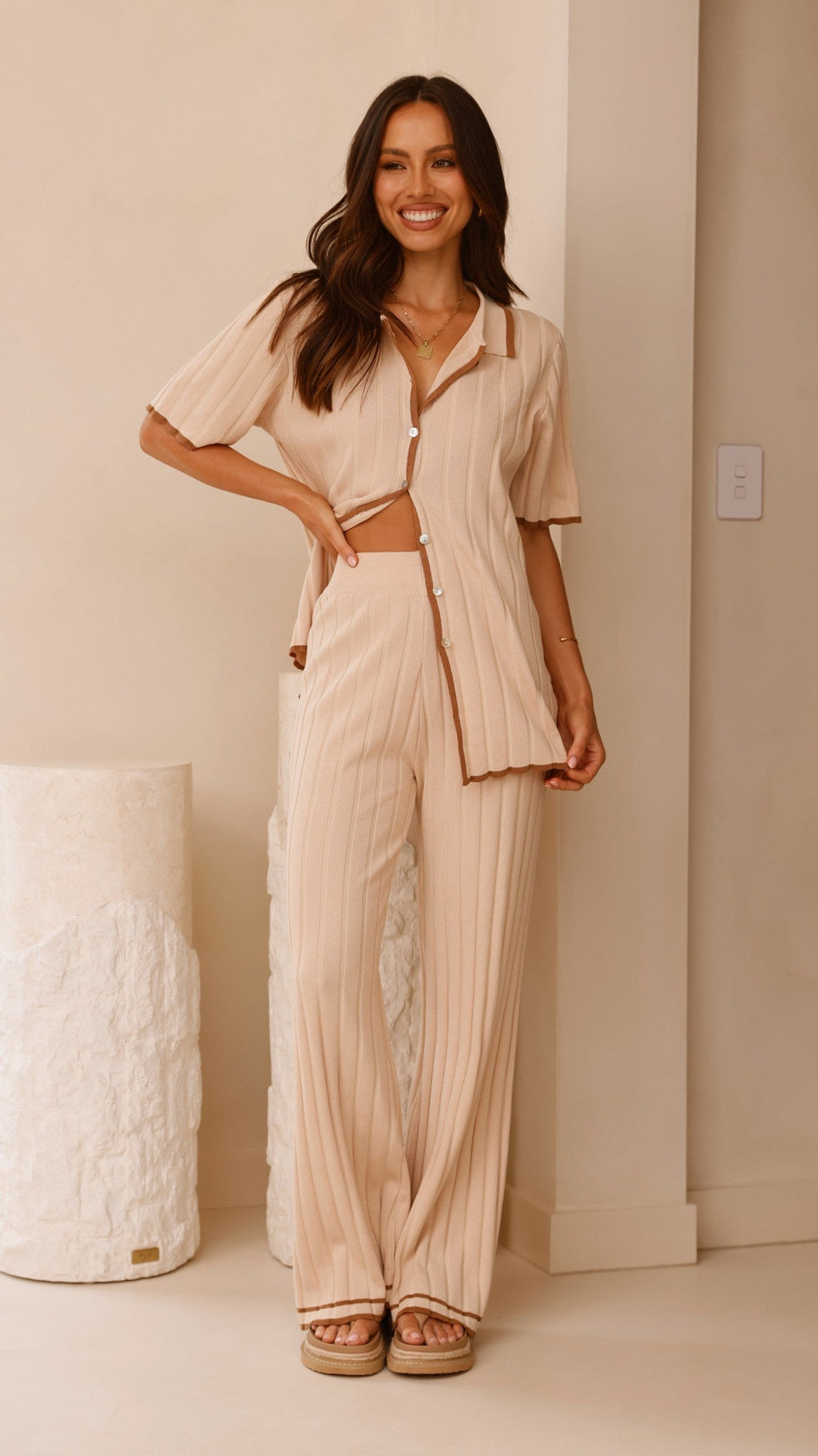 Shaylie Button Up Shirt - Beige