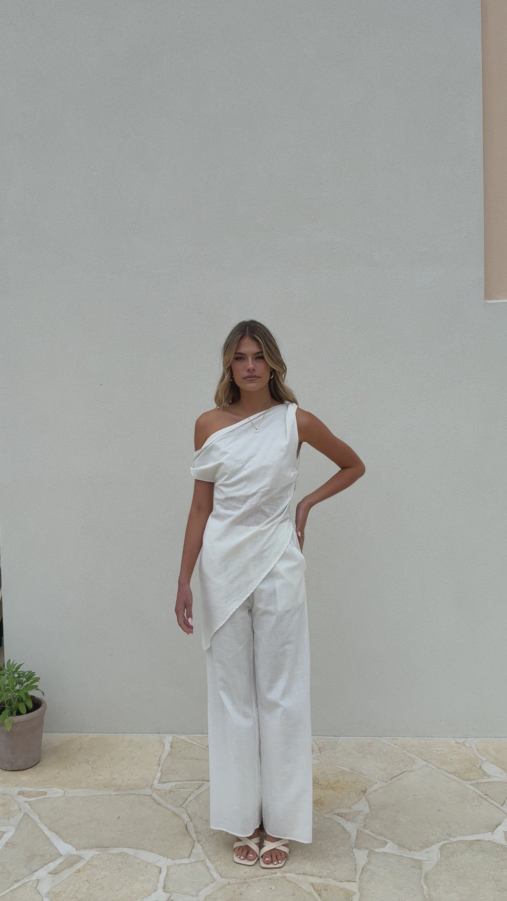 Liana Off Shoulder Top & Pants Set - White