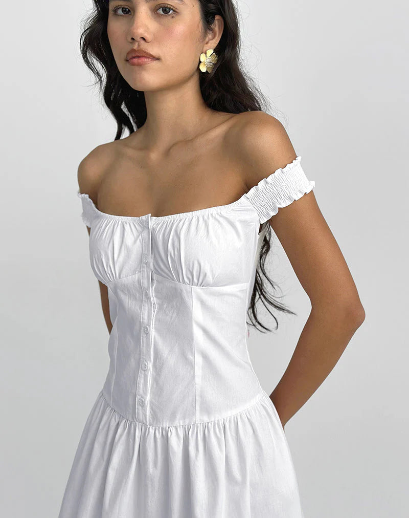 Tamashi Off the Shoulder Maxi Dress in White