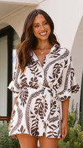 Aurelia Playsuit - Brown/White Print