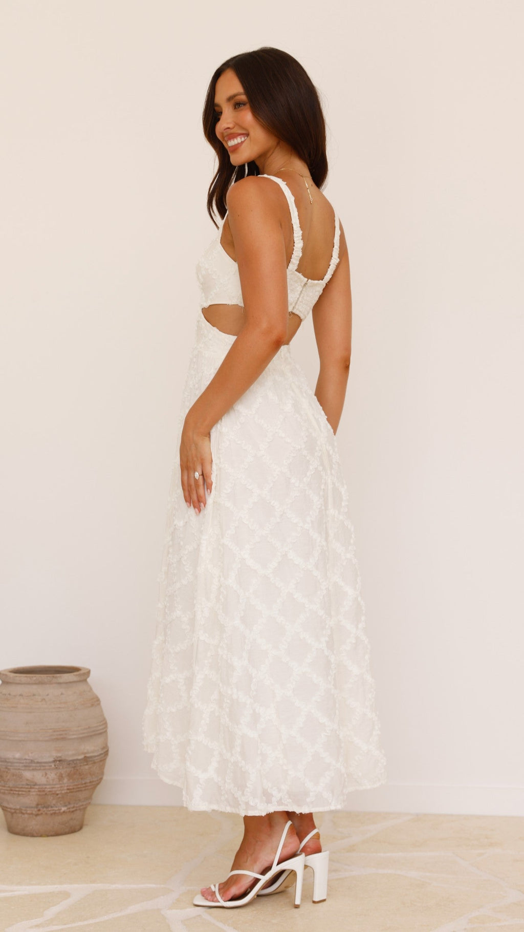 Jenny Side Cut Midi Dress - Cream
