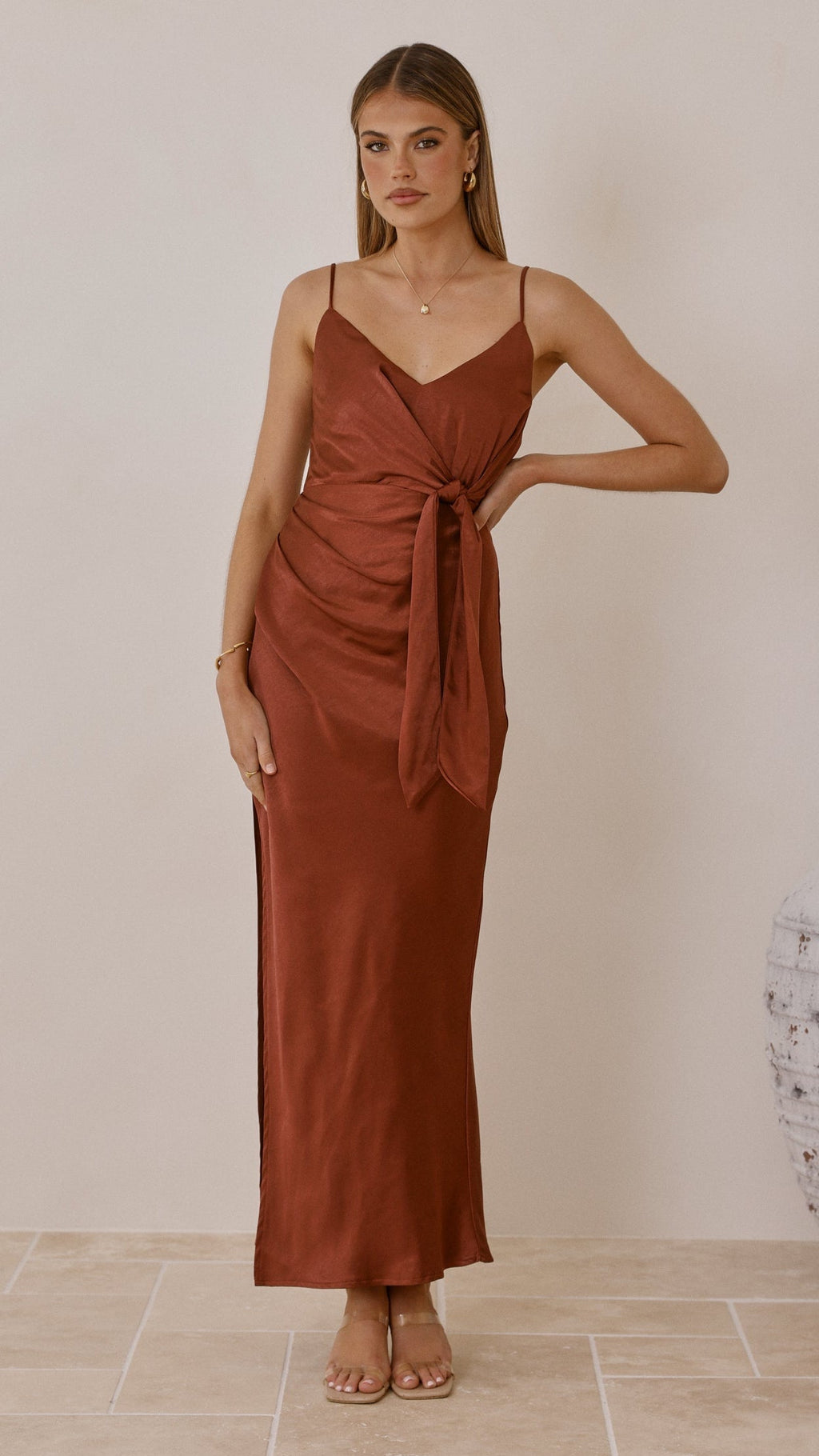 Yasmeen Tie Front Maxi Dress - Rust