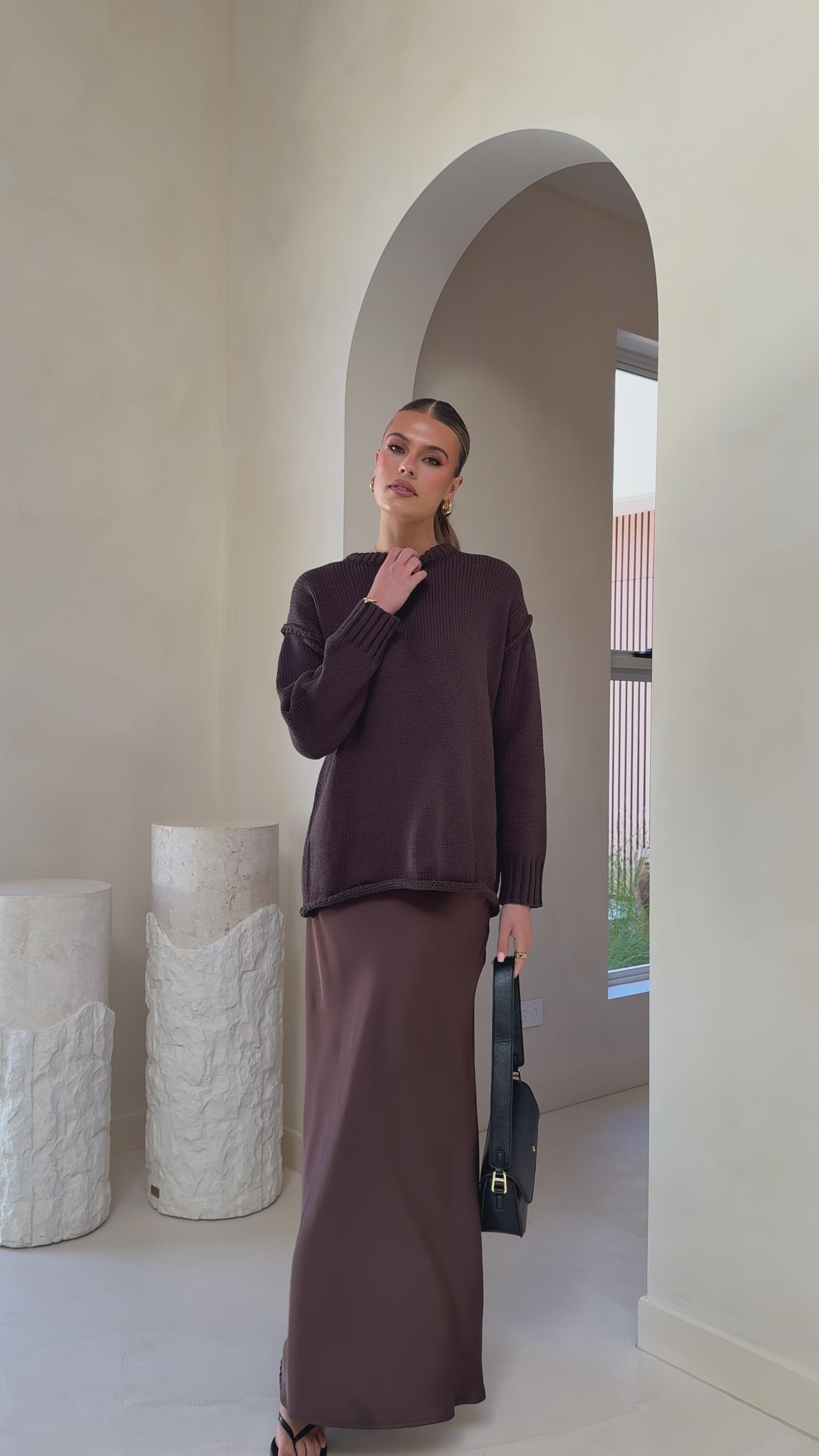 Darina Bias Cut Maxi Skirt - Chocolate