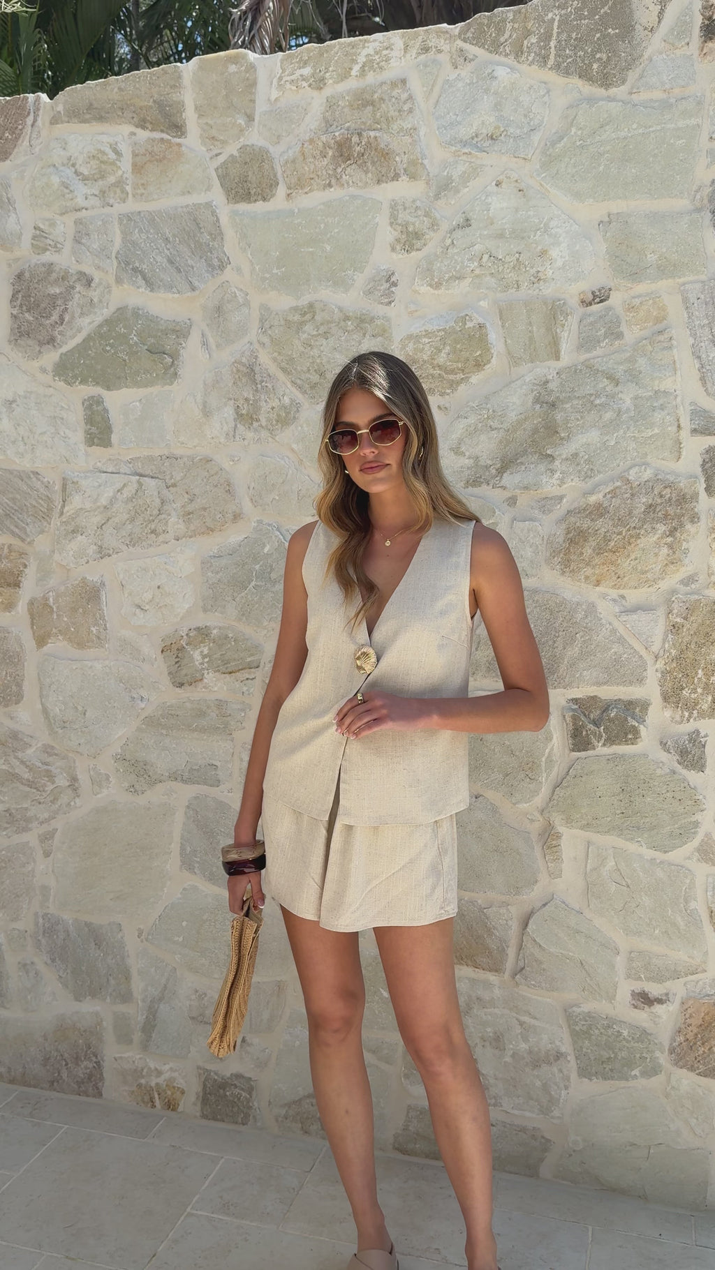 Elle Vest and Shorts Set - Oatmeal
