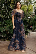 Cassandra Tulle Maxi Dress | Dark Blue Floral