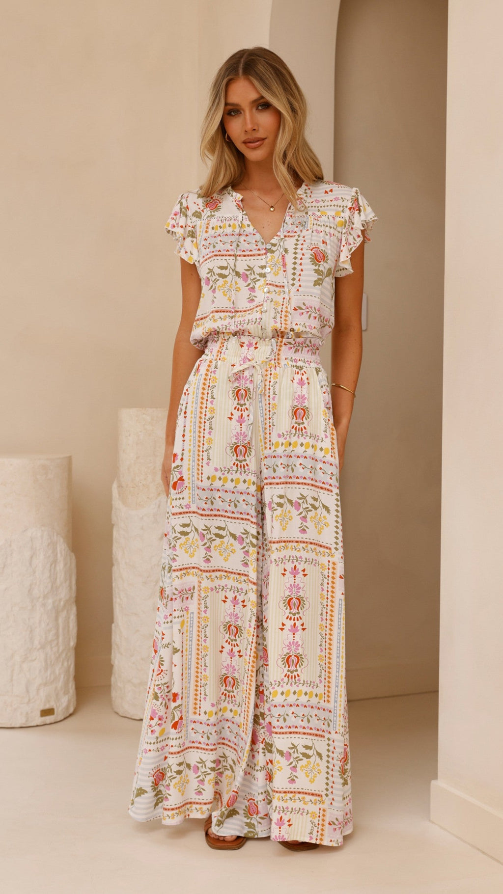 Avery Wide Leg Pants - Leah Print
